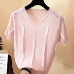 Dames ijssilken T-shirt met korte mouwen, losse pasvorm, dun, grote maten, zomerse top, ademend en comfortabel. — foto 2