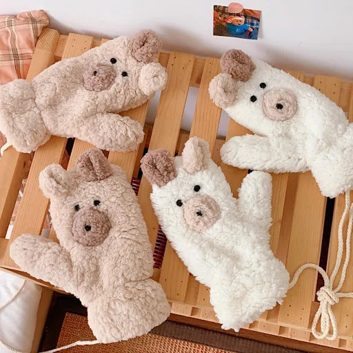 Title 8, Winter Warm Cartoon Bear Plush Gloves Halter Al...