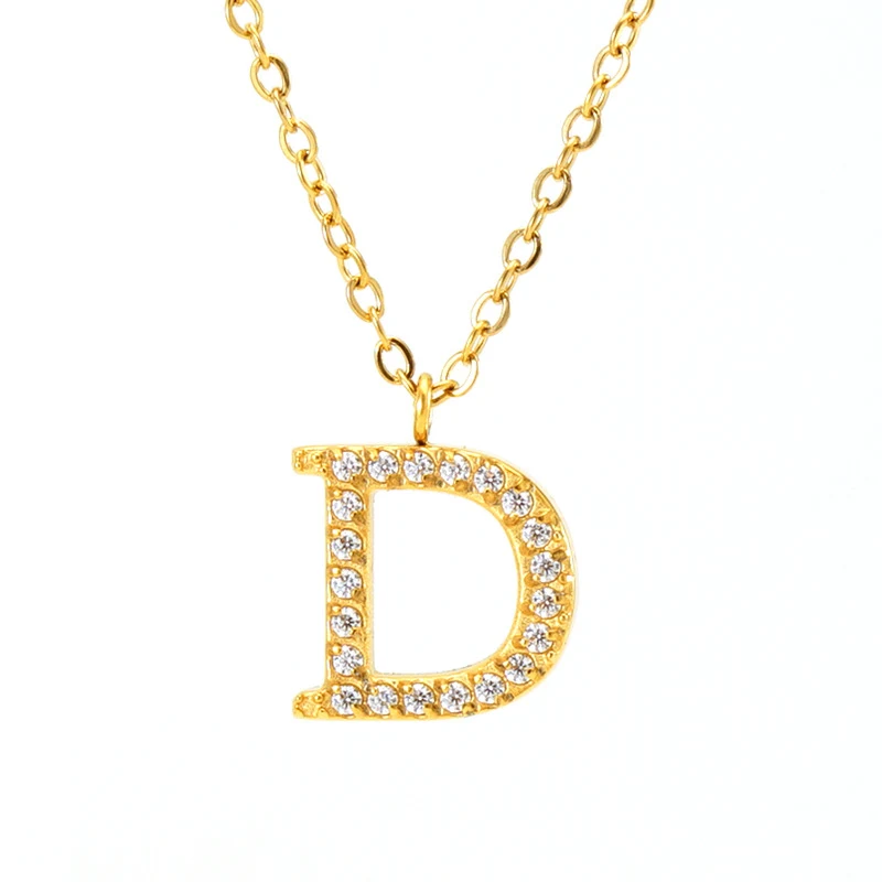 Colar com pingente de 26 letras do alfabeto inglês em aço inoxidável e diamantes, adicione um toque pessoal ao seu visual. — foto 1
