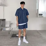 Camisa Jeans Manga Curta Masculina e Jaqueta de Trabalho com Shorts Jeans, ideal para o verão, confortável e perfeita para atividades diárias. — foto 7