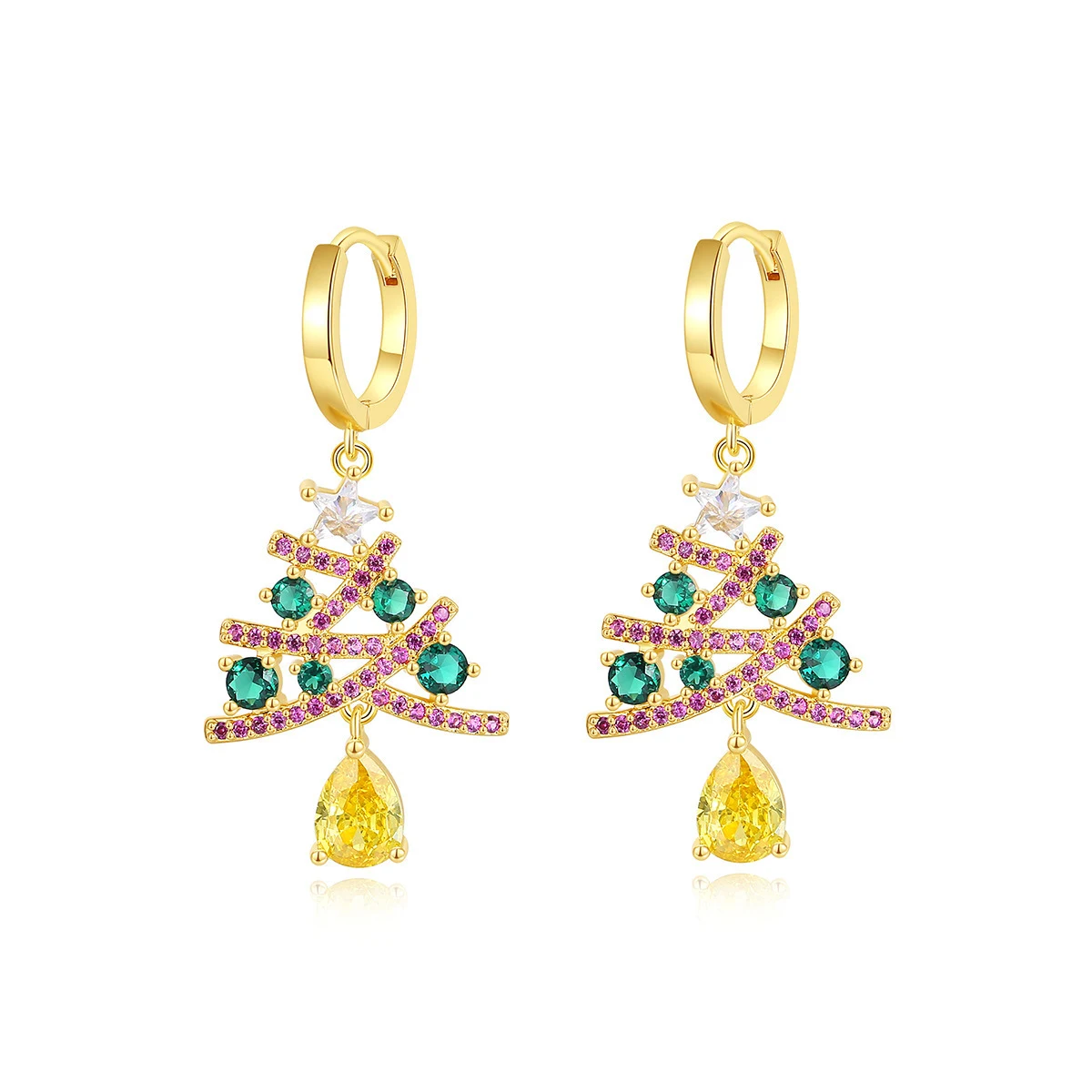 Novos brincos de árvore de Natal com strass coloridos. Joia feminina fashion, brincos brilhantes e com personalidade, presente perfeito. — foto 6