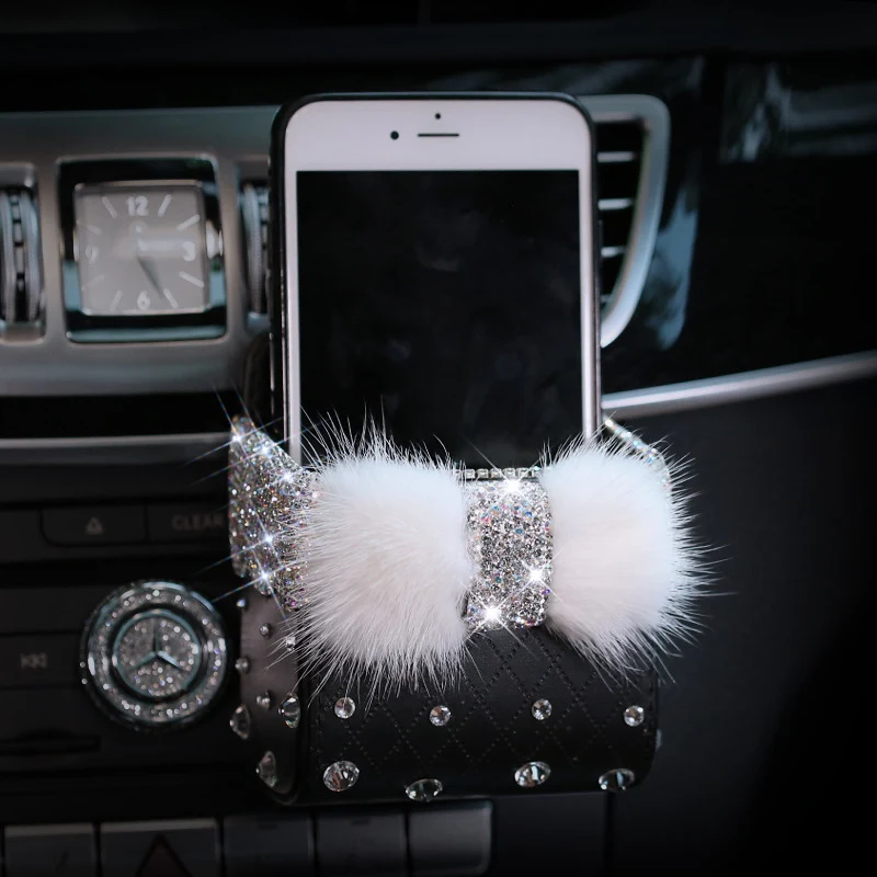 Car air tuyere with diamond storage bag, providing organized storage and stylish air diffusion for your vehicle's interi — photo 4