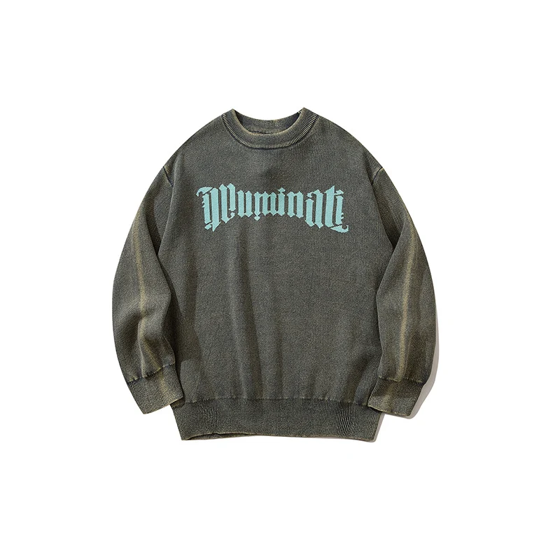 Men's Distressed Round Neck Long Sleeve Sweater, offering a comfortable and stylish casual look for everyday wear. Perfe — photo 1