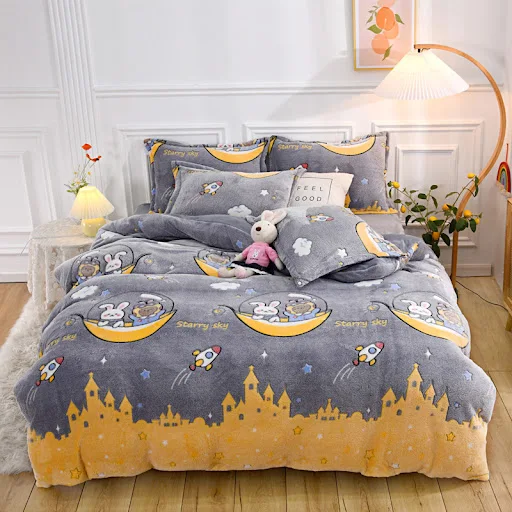 Title 8, Four-Piece Set of Printed Thick Warm Coral Flee...
