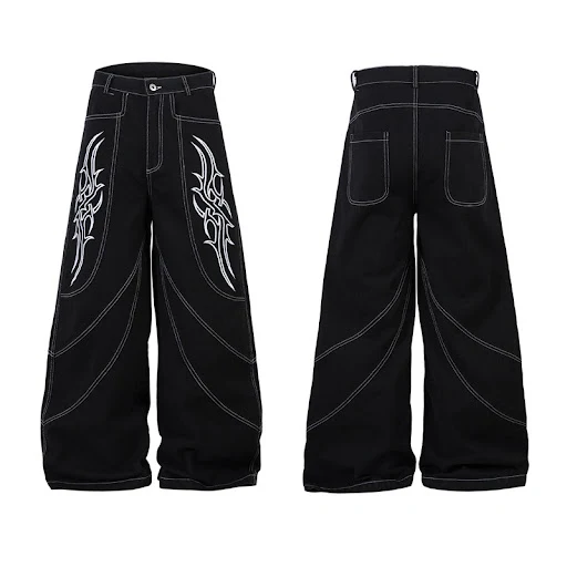 Title 5, Dark High Street Jeans in Schwarz mit Borsten-S...