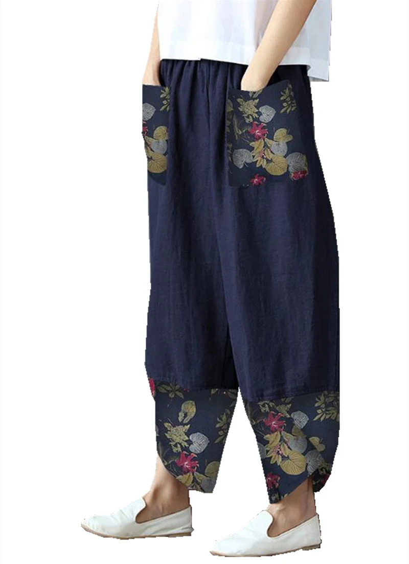 Nove AliExpress štampane patchwork pamučne i lanene pantalone širokih nogavica. Udobne i moderne za svaki dan. Savršene za opušten i trendi izgled. — foto 1