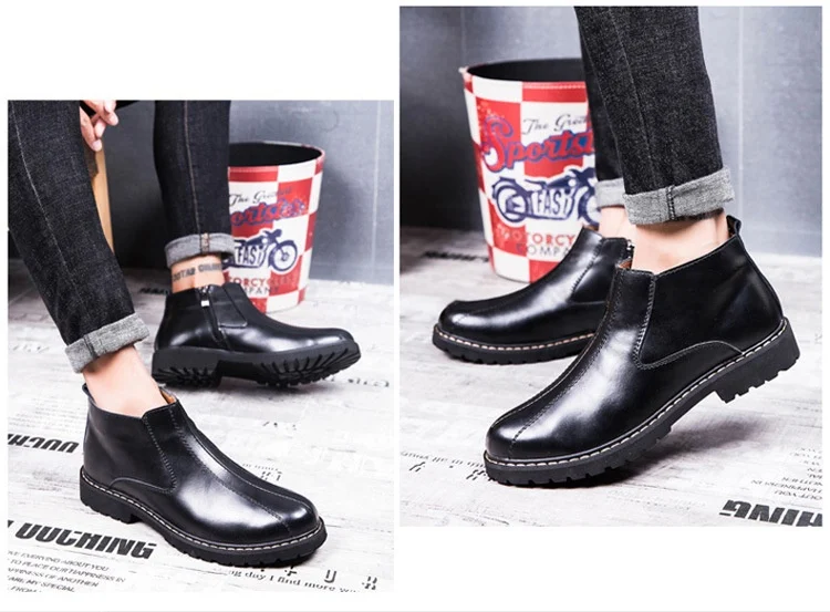 Title 14, Mens Martin Boots Retro Round Toe Cowhide, cla...