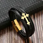 Pulseira masculina de couro trançado multicamadas personalizada, um acessório estiloso e único para um toque pessoal e elegante. — foto 1