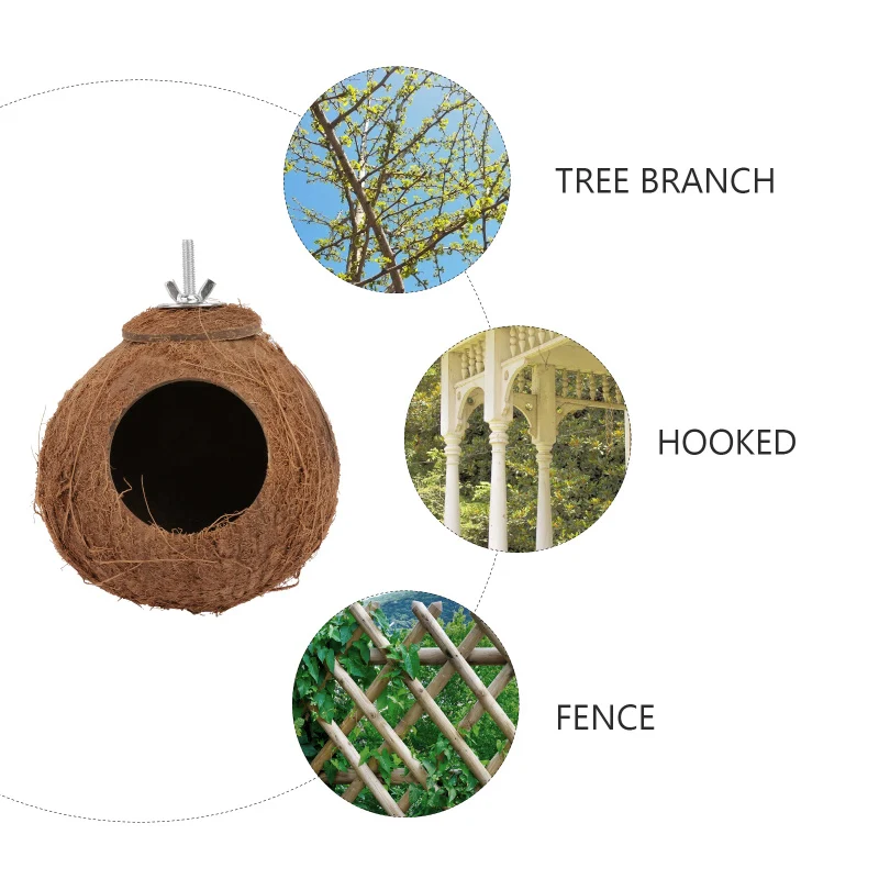 Title 2, Bird Cage Coconut Shell Nest Birds House Toy Bi...