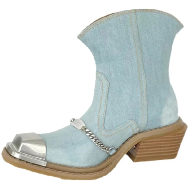 Women's Metal Square Toe Cowboy Boots with Thick Heel for ultimate style and comfort. Durable, fashionable footwear for — photo 1