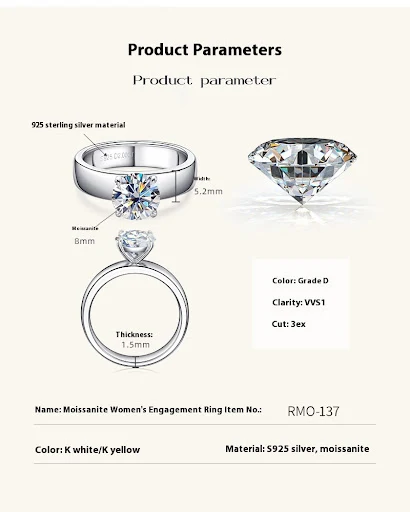 Title 1, Anel de casamento de moissanite estilo europeu ...