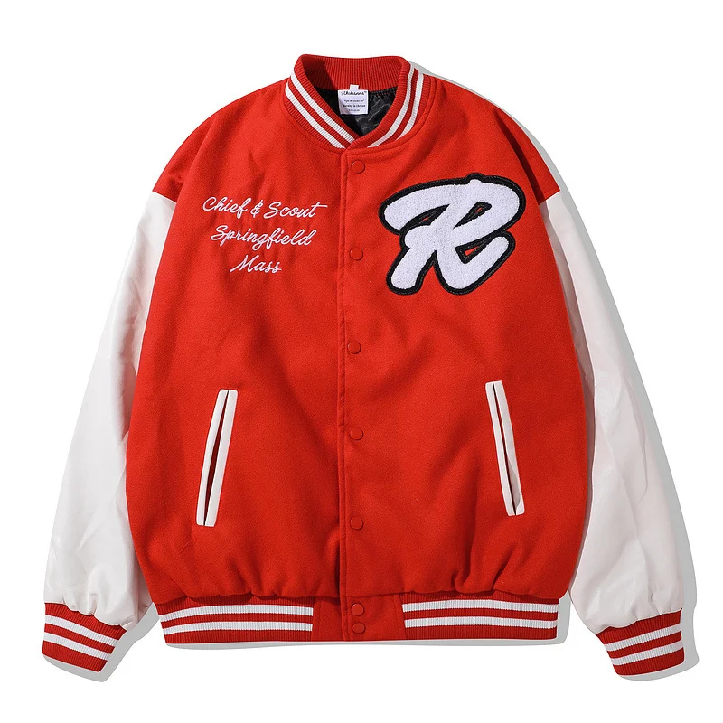 Title 5, Giacca da baseball hip-hop con ricamo flock, in...