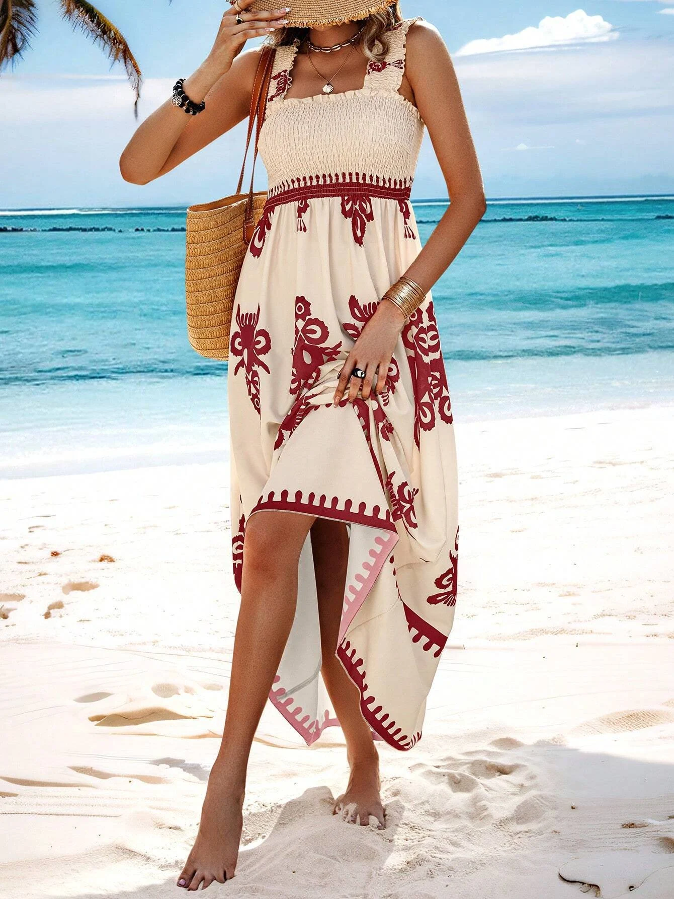 Title 7, Holiday Style Printed Front Cross Mid-length Dr...