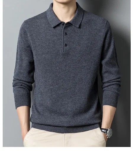 Title 8, Fall Casual Polo Collar Long-sleeved Sweater fo...