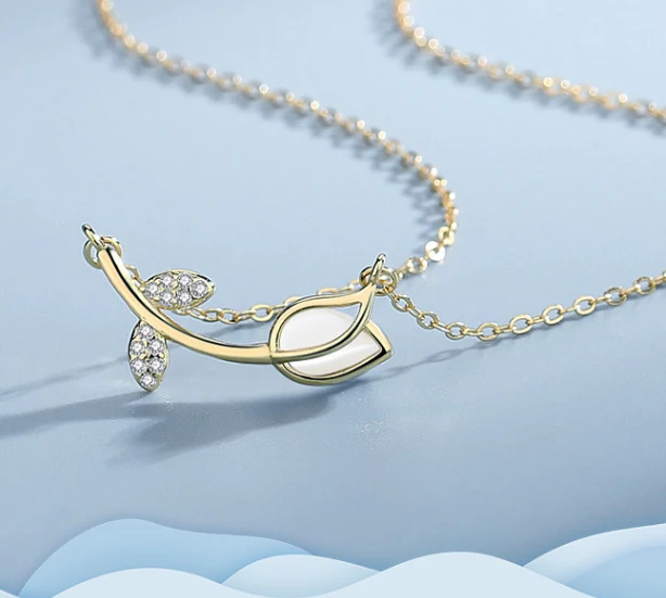 S925 Sterling zilveren roze tulp ketting, eenvoudig design voor minderheden. Elegant cadeau. — foto 6