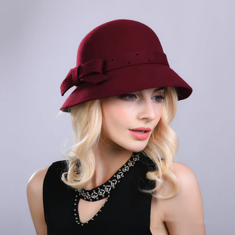 Title 1, Womens Woolen Perforated Bow Top Hat