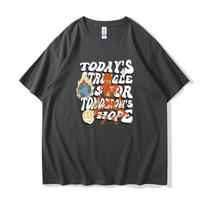 Summer unisex casual cotton-like top with letter printing for men and women, lightweight and breathable, ideal for every — photo 4