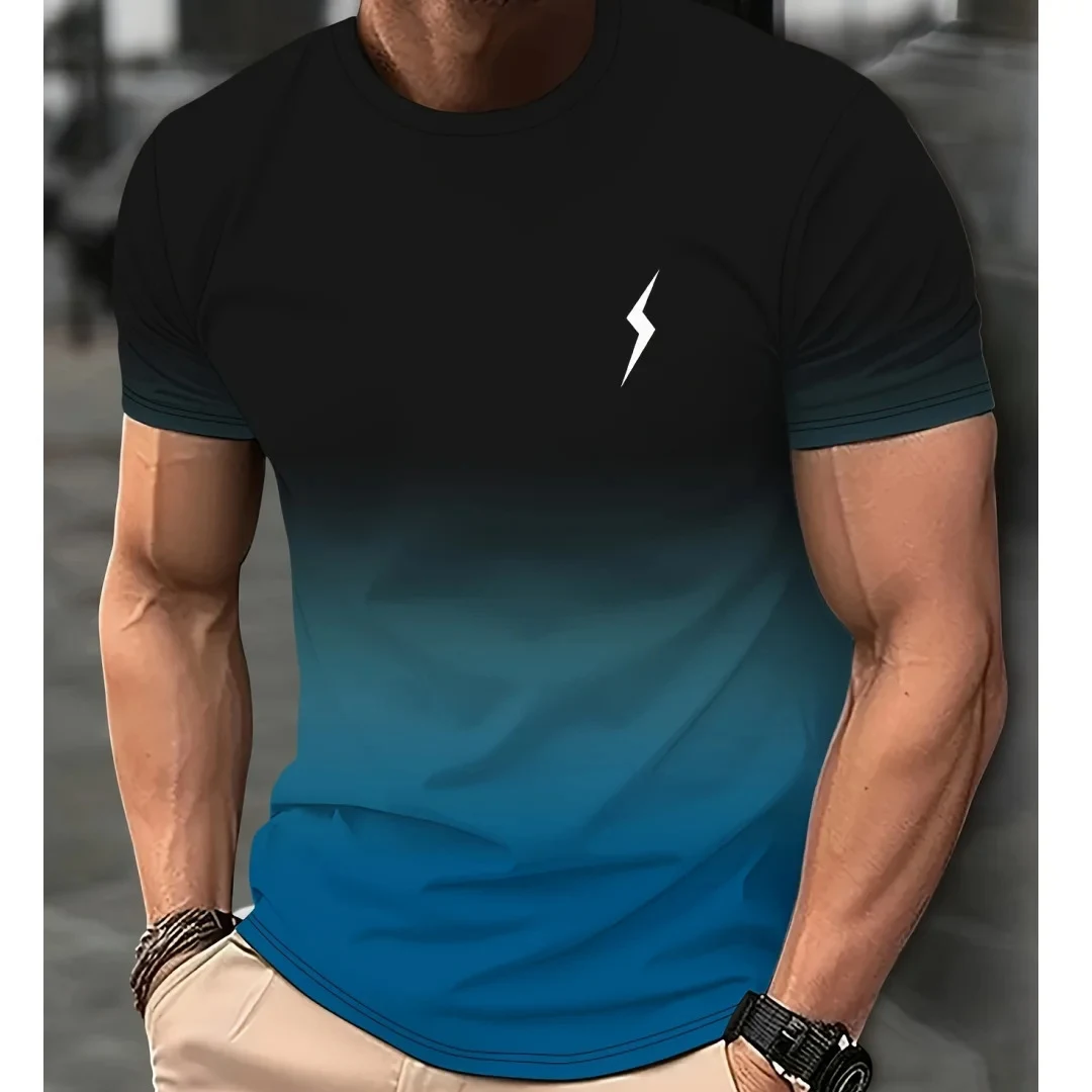 Men's Casual T-shirt Gradient Color 3D Short Sleeve Top Comfortable and Stylish Perfect for Everyday Wear and Outdoor Ac — photo 18