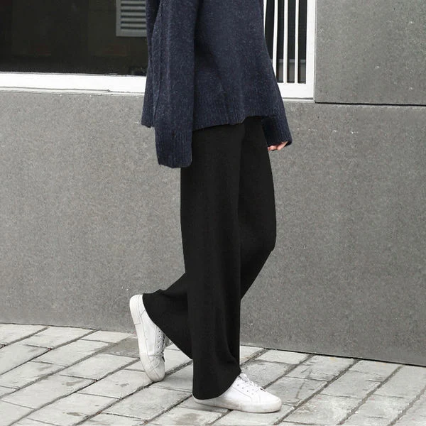 Title 1, Straight-leg Casual Pants Wool Wide-leg Pants f...