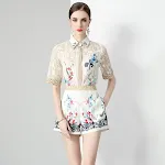 Conjunto de duas peças feminino, camisa com lapela e shorts de moda, ideal para o verão, confortável e estiloso, perfeito para diversas ocasiões. — foto 4