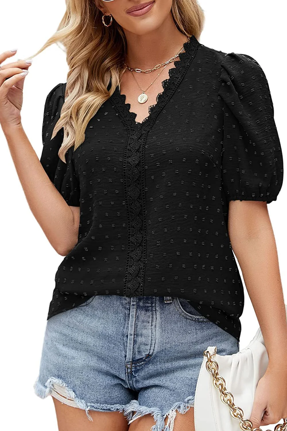 Dot Bubble Short Sleeve Chiffon Shirt for a light and breezy feel. Perfect for casual and dressy looks, offering comfort — photo 12