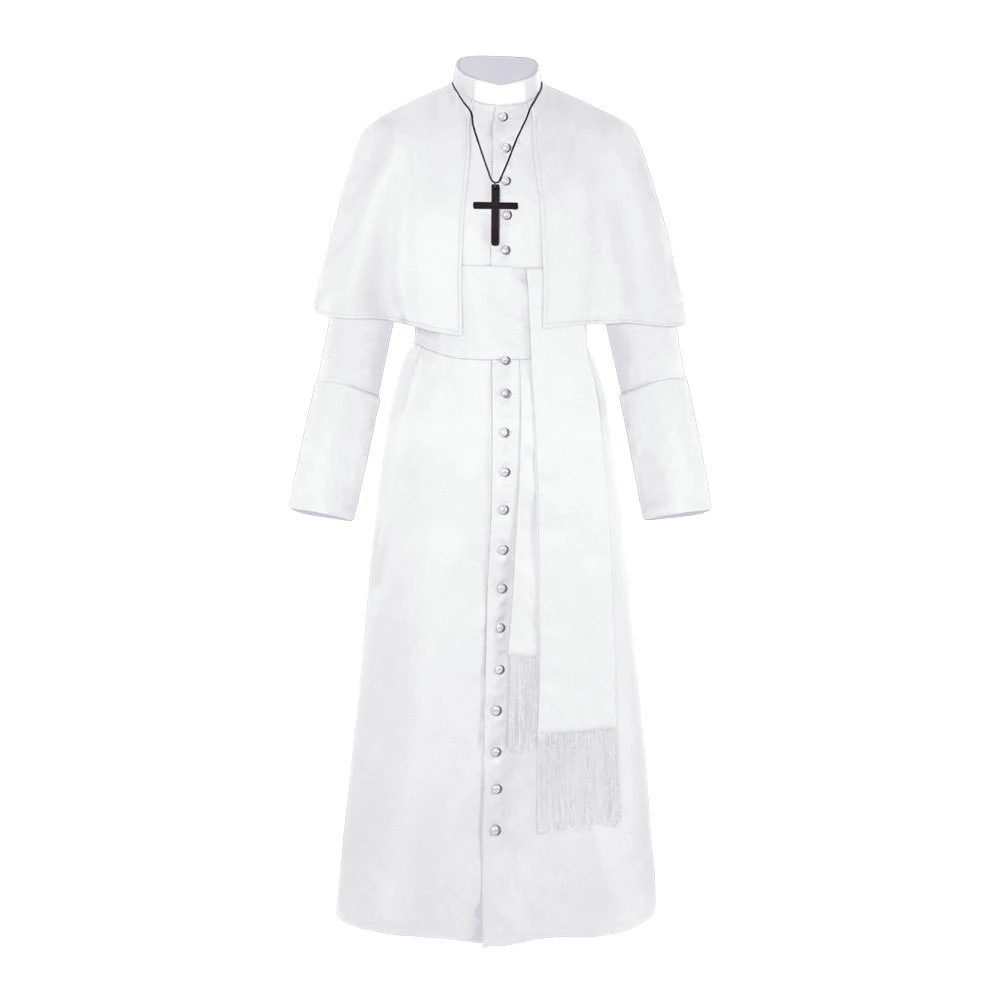 Fantasia de sacerdote de cor sólida para Halloween, cosplay medieval retrô, ideal para festas temáticas e eventos. — foto 3