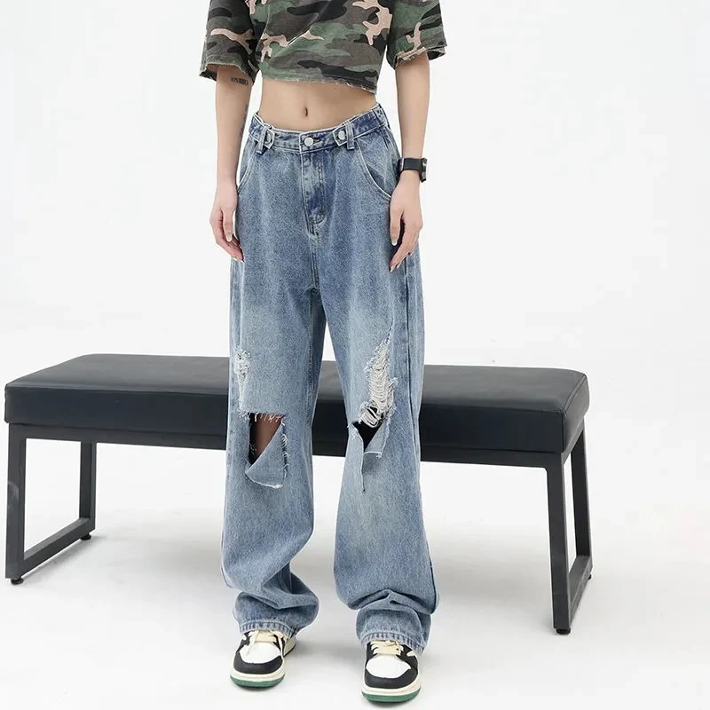 Women's American Style All Match Blue Ripped Jeans, perfect for casual wear, offering comfort and style, versatile and e — photo 2
