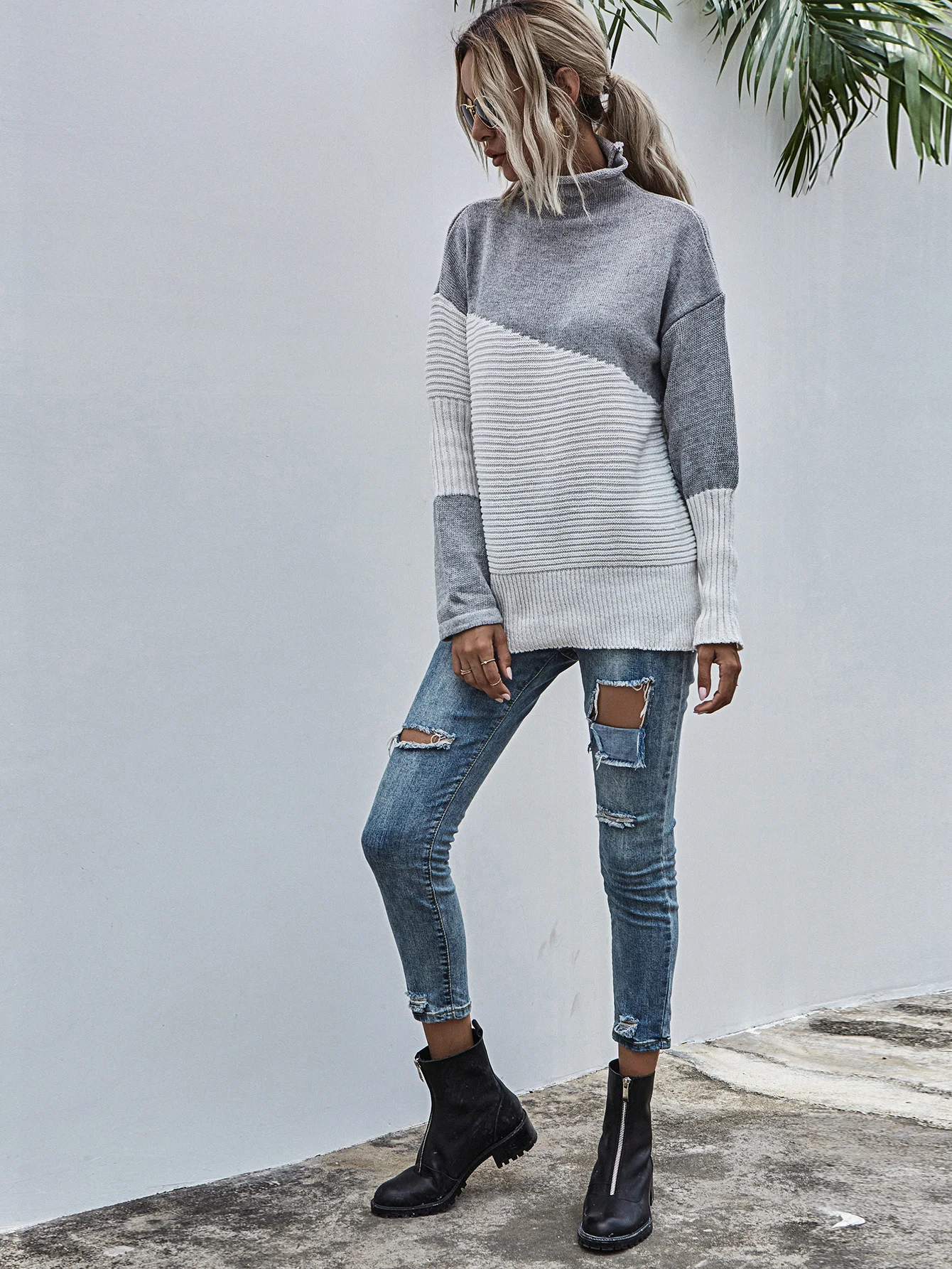 Title 3, Color Matching Sweater Womens Autumn And Winte...