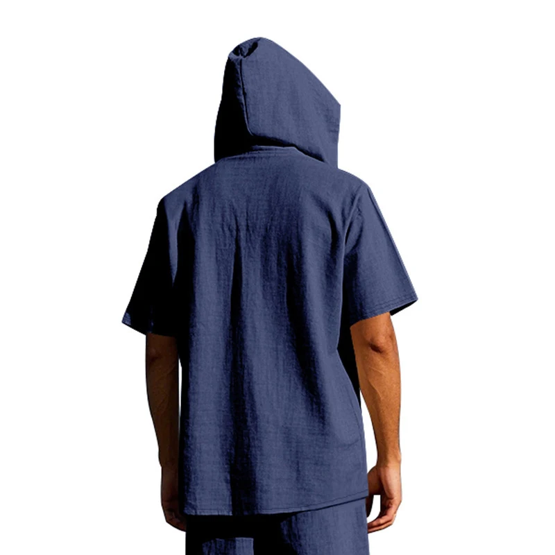 Title 3, European and American linen short-sleeved mens...