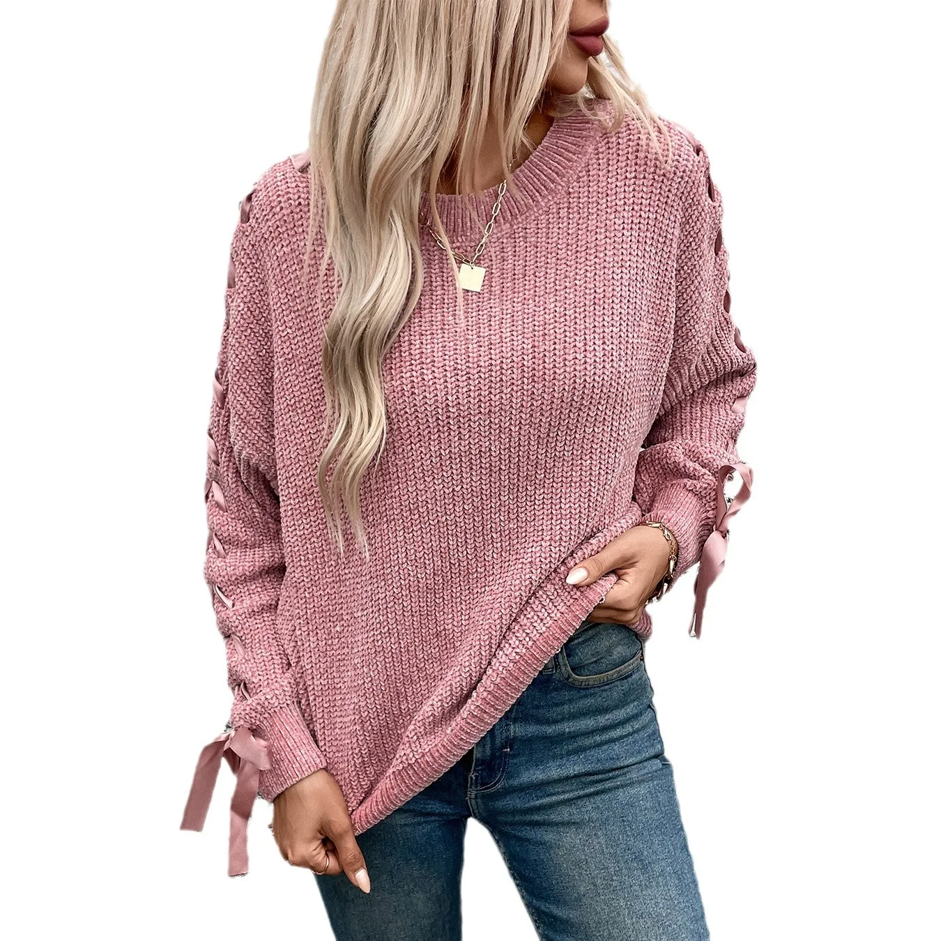 Women's Lace-up Bow Pullover Top for a stylish and comfortable look. Versatile and perfect for any occasion, pair with s — photo 3
