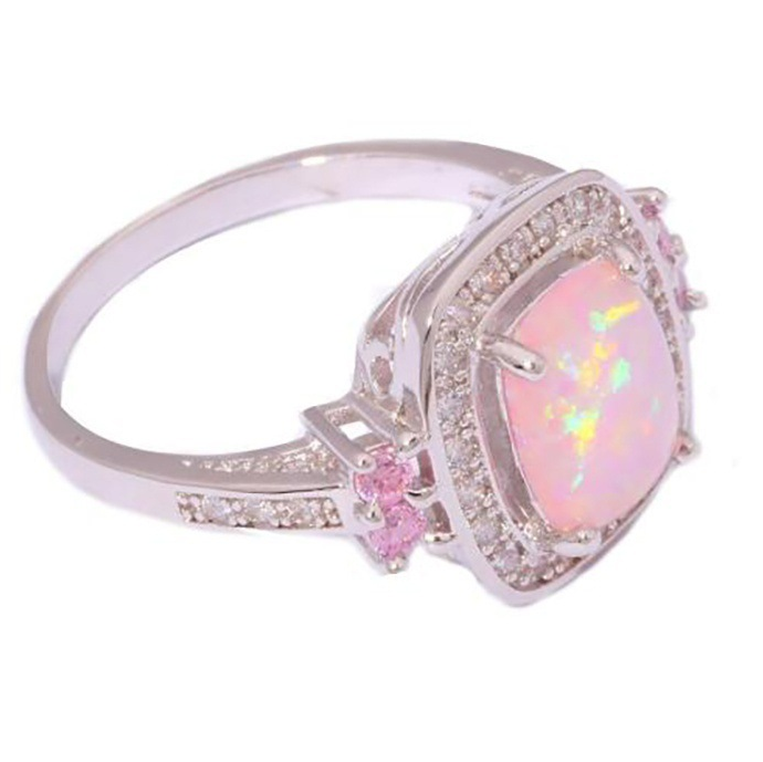 Anel Opala Rosa Cristal Austríaco Joia Fashion Atacado Novo Luxo Feminino Presente Prata Anéis Quadrados Grandes Fogo — foto 3