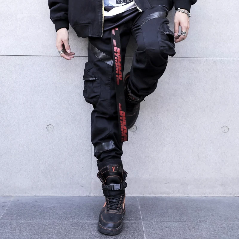 Men's High Street Fashion Leather Pocket Splice Casual Cargo Pants – Hip Hop Harem Trousers for Style and Comfort, Long — photo 3