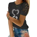 Nieuwe Hot Sale Dames T-shirt met Kant en Hart Print, Korte Mouwen. Ideaal voor een casual en schattige uitstraling. Comfortabel en trendy! — foto 2