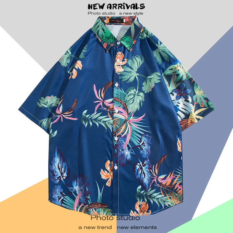 Camisa estampada de manga curta Thai Seaside masculina, ideal para a praia. Confortável, leve e com design tropical para o verão. — foto 13