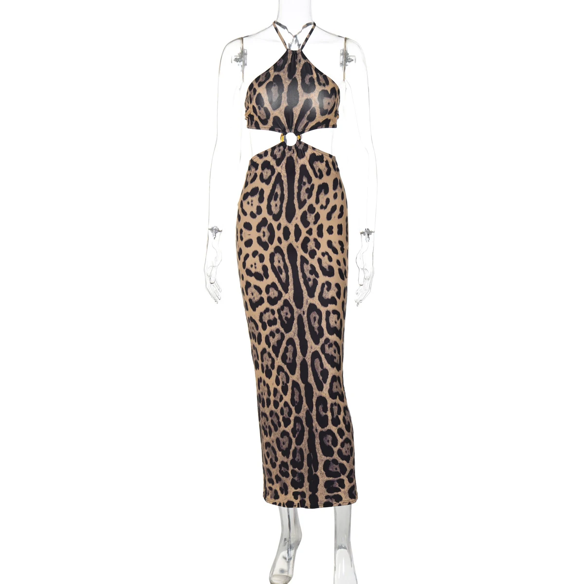 Dames zomerse sexy luipaardprint halter rugloze heupjurk — foto 1