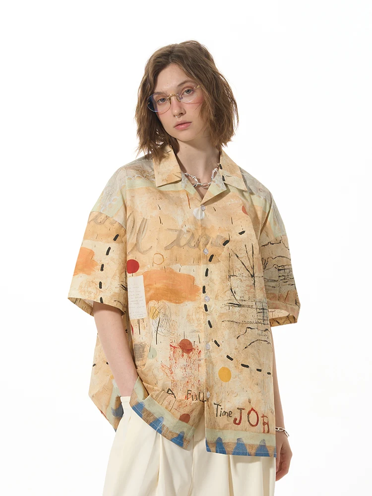 Casual Loose Graffiti Pine High Street Short Sleeve Shirt — photo 3