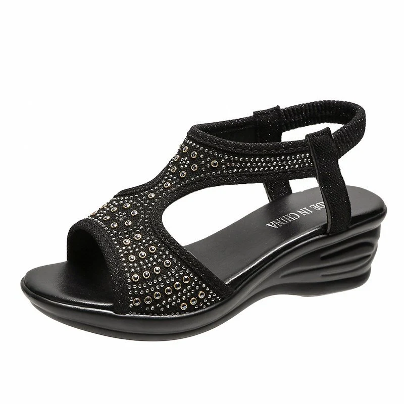 Sandali con zeppa da donna, tacco medio, suola morbida e confortevole, punta aperta. Comfort e stile per le tue giornate estive. — foto 1