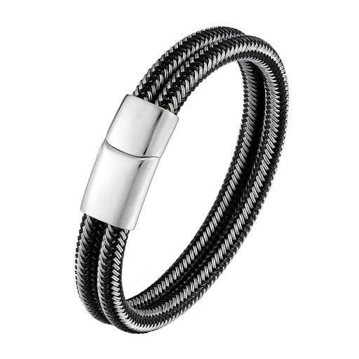 Title 12, Pulseira Masculina de Aço Inoxidável com Dupla ...