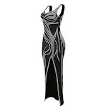 Women's Fashion Suspenders Solid Color Rhinestone High Slit Dress — photo 7