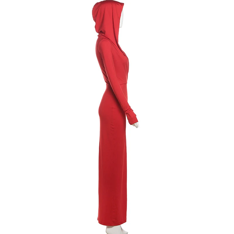Title 11, Solid Color Deep V Side Slit Slim Fit Hooded De...