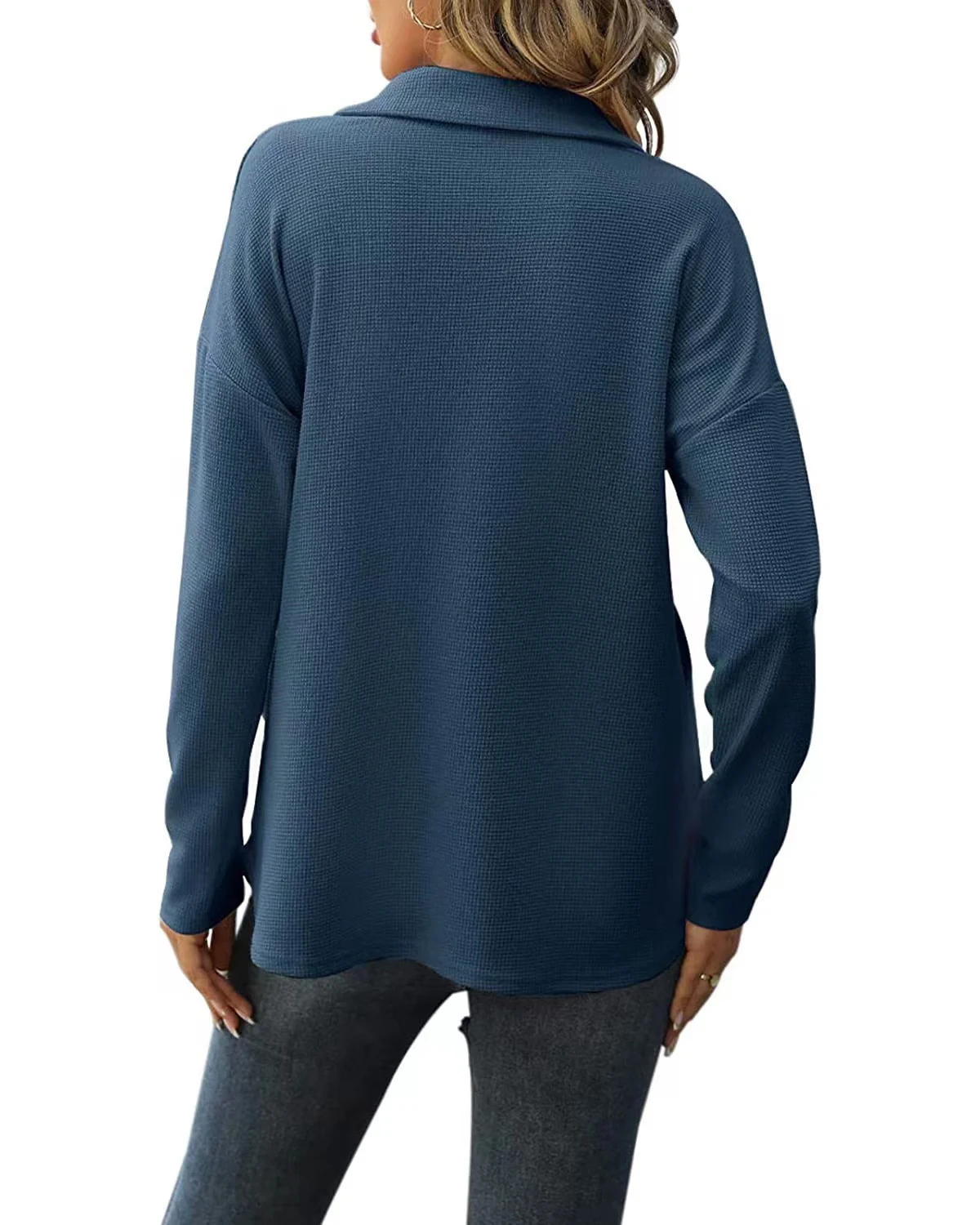 Title 17, Damen Loose Zip Pocket Strick-T-Shirt Langarmsh...