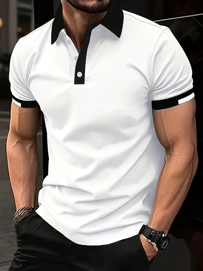 3D Solid Color Lapel Short Sleeve Polo Shirt Casual Loose — photo 7
