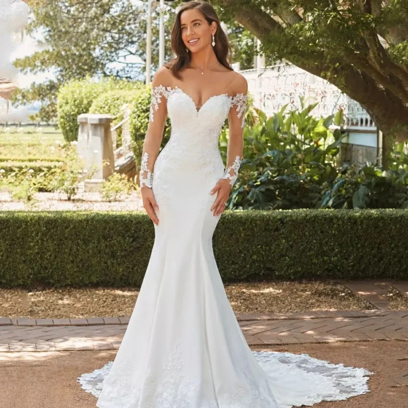 Vestido de noiva sereia de renda com costas nuas e manga longa Cauda de peixe para um visual deslumbrante Ideal para o seu casamento memorável — foto 11