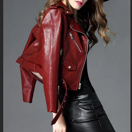 Title 3, Womens Short Slim PU Leather Jacket Stylish an...