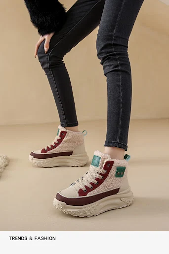 Title 5, Sapatos casuais altos com forro de lã e sola gr...