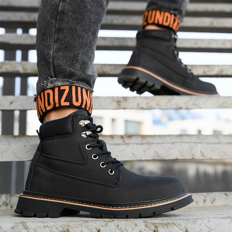 Microfiber Leather Safety High-top Steel Toe Work Shoes. Anti-smash and Anti-puncture protection for ultimate safety on — photo 7