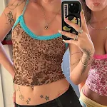 Printed Contrast Color Lace Low Collar Camisole — photo 7