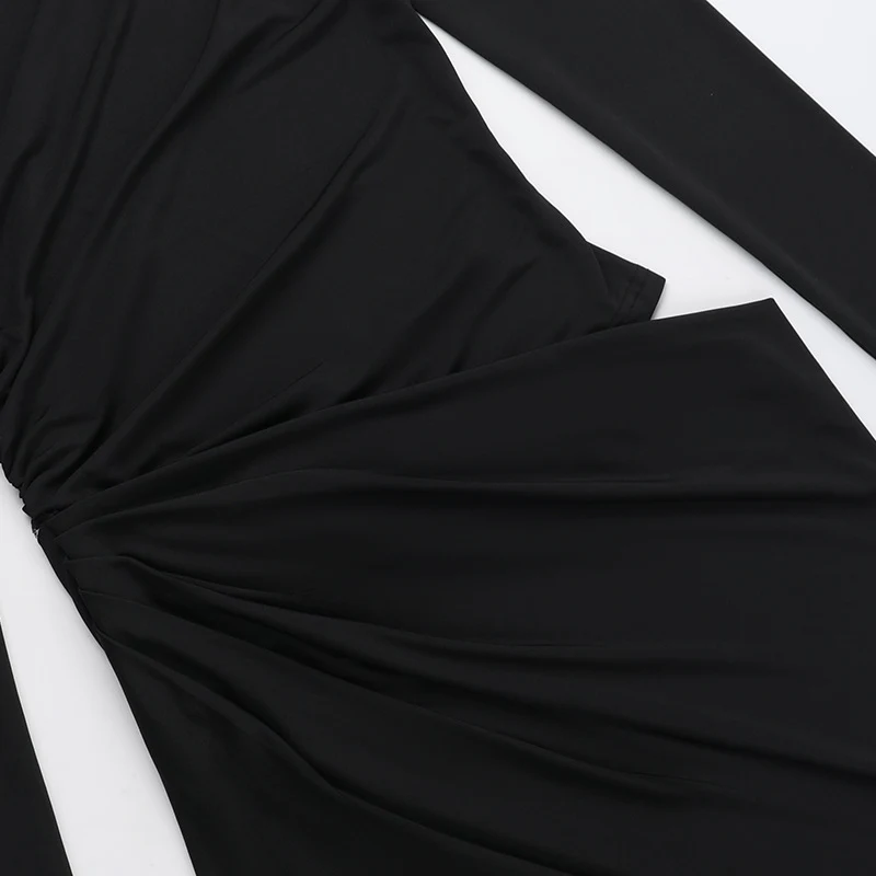 Title 3, Slim-fit Slant Shoulder Hollow-out Pleated Dres...