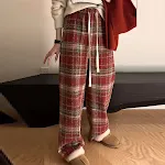 Christmas Red Wool Fleece-lined Lattice Loose Pants offer warm and festive comfort. These winter-ready pants are perfect — photo 6
