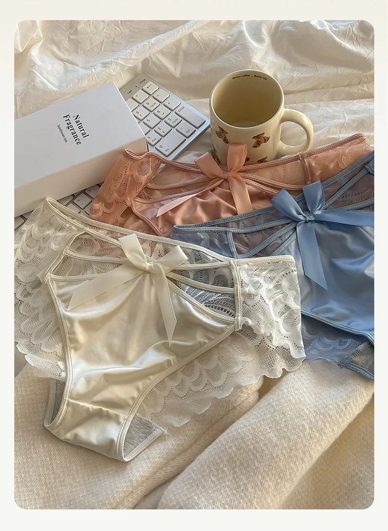 Title 11, Womens Satin Lace Underwear, Mid-waist, Pure C...